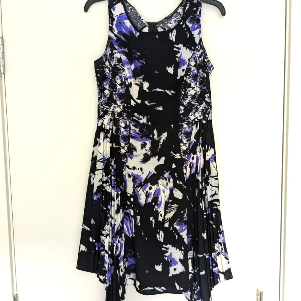 EUC Simply Vera Black Purple Pleated Sleeveless Dress, WS - Picture 2 of 7
